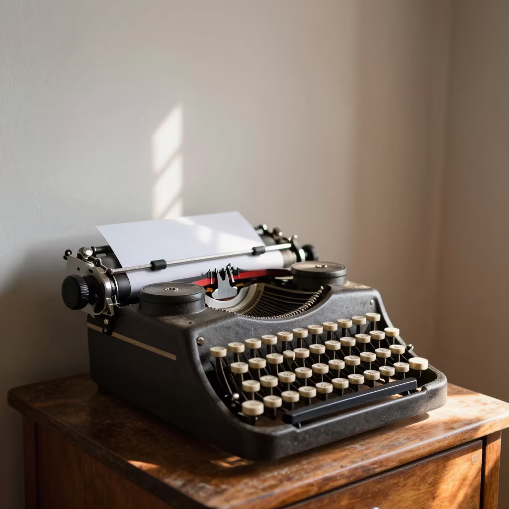 Vintage Typewriter on Chiniot Bedside Table in on a bedside table in Chiniot