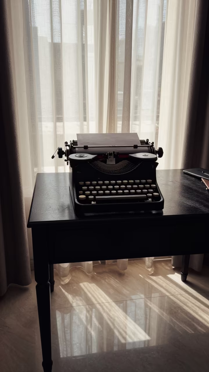 Vintage Typewriter on Desk in Abu Dhabi Window Light in on a writing desk in Abu Dhabi