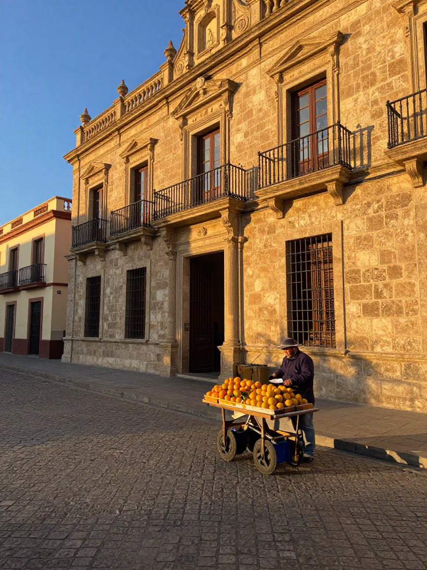 Vintage Valencia Street Scene at Sunset with Local Life and Architectural Details in in Valencia, Spain
