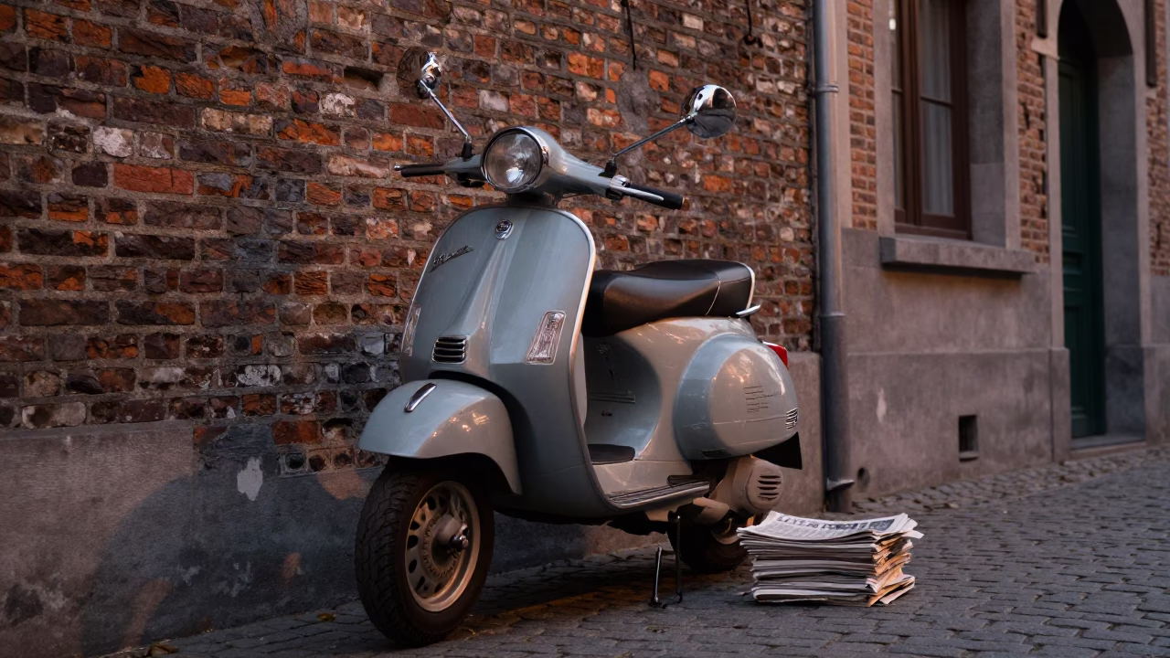 Vintage Vespa in Brussels at Nautical Dawn Light in in Brussels, Belgium