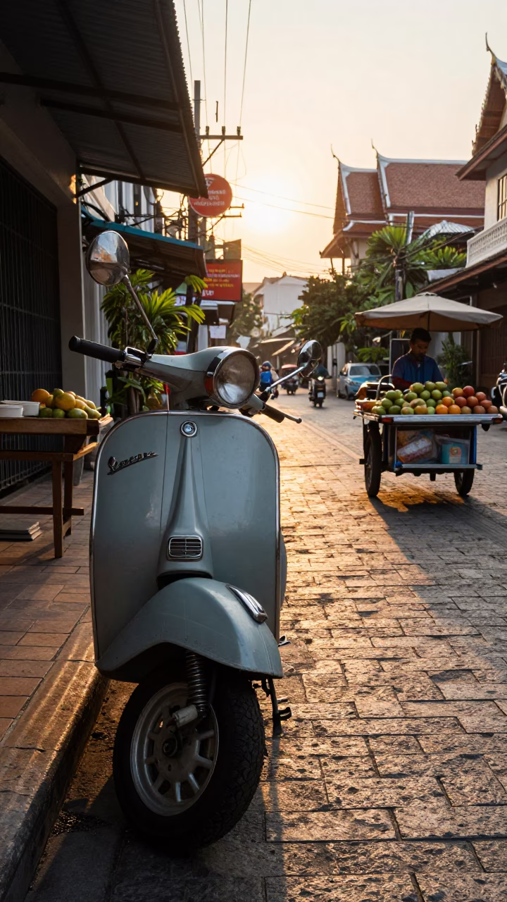 Vintage Vespa just after sunrise in Bangkok in in Bangkok, Thailand