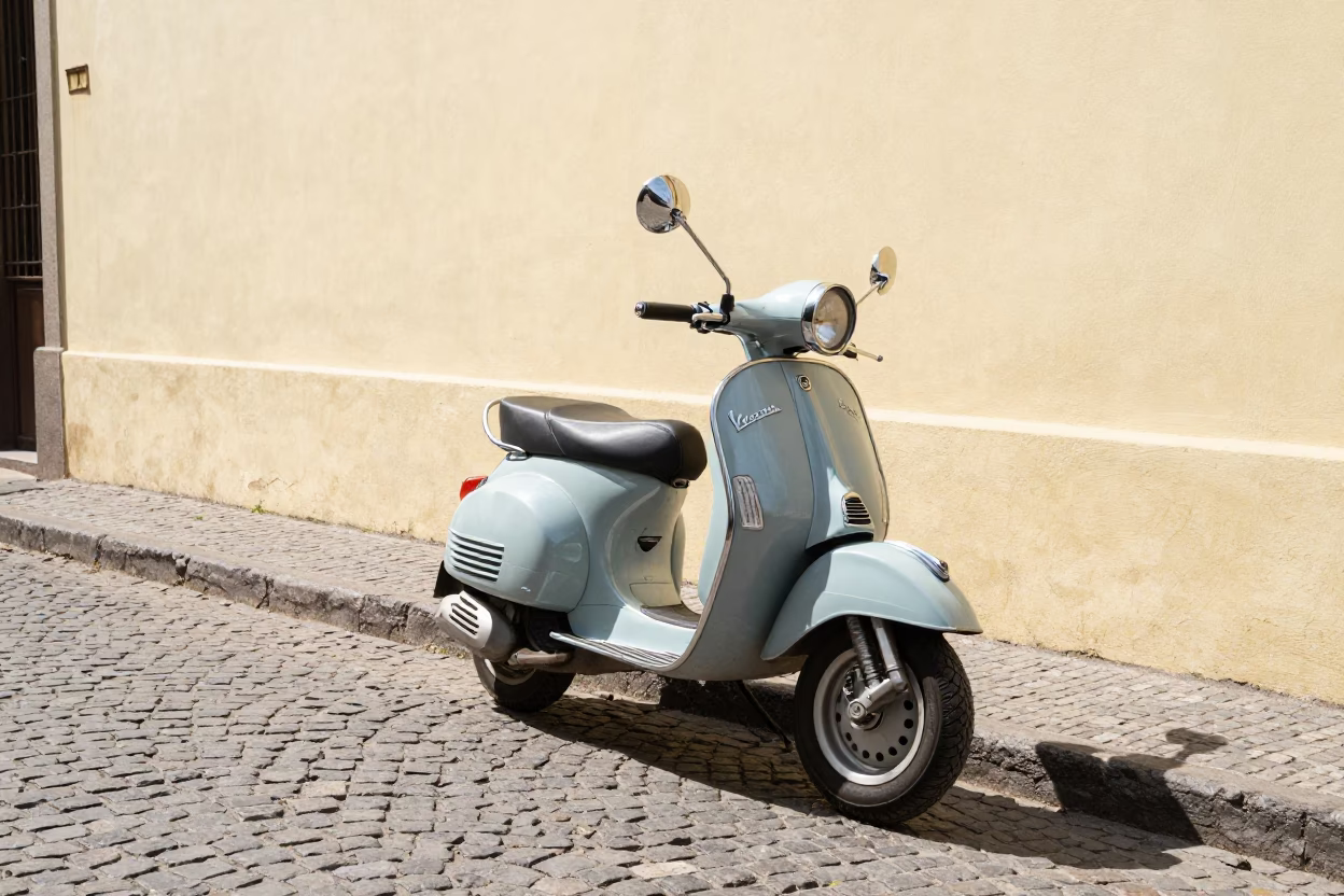 Vintage Vespa on Cobblestone Lane in Buenos Aires Argentina Midmorning in in Buenos Aires, Argentina