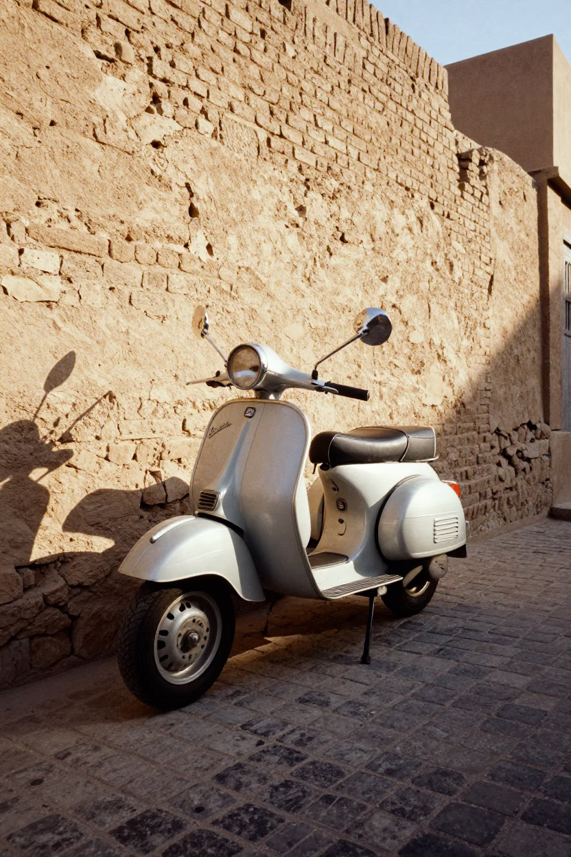 Vintage Vespa Parked on Cobblestone Lane in Luxor Egypt Early Afternoon in in Luxor, Egypt