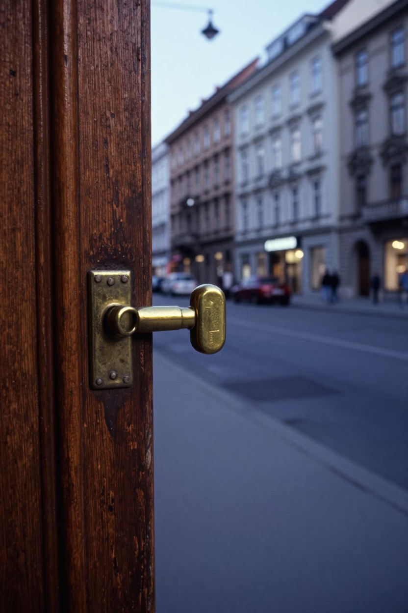 Vintage Vienna Evening Street Scene with Latch and Grease Sheen in in Vienna, Austria