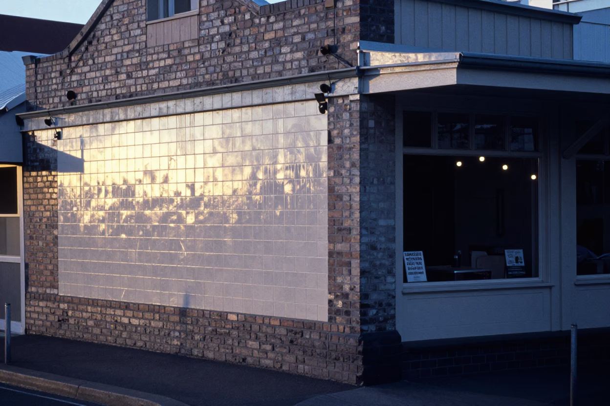 Vintage Wellington Morning Light Reveals Soap Streaks on Tile Wall Before Sunrise in in Wellington, New Zealand