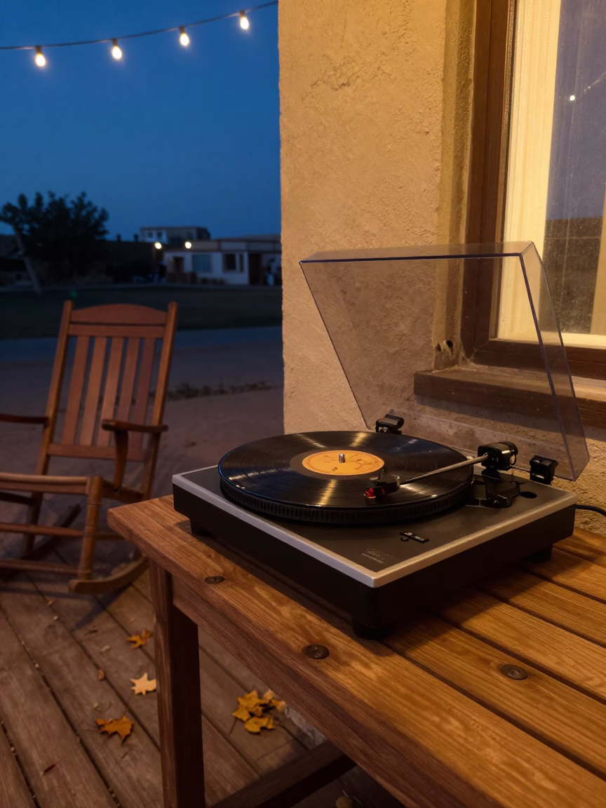 Vinyl Needle Drops on Hurghada Porch at Twilight in on a porch with a rocking chair in Hurghada