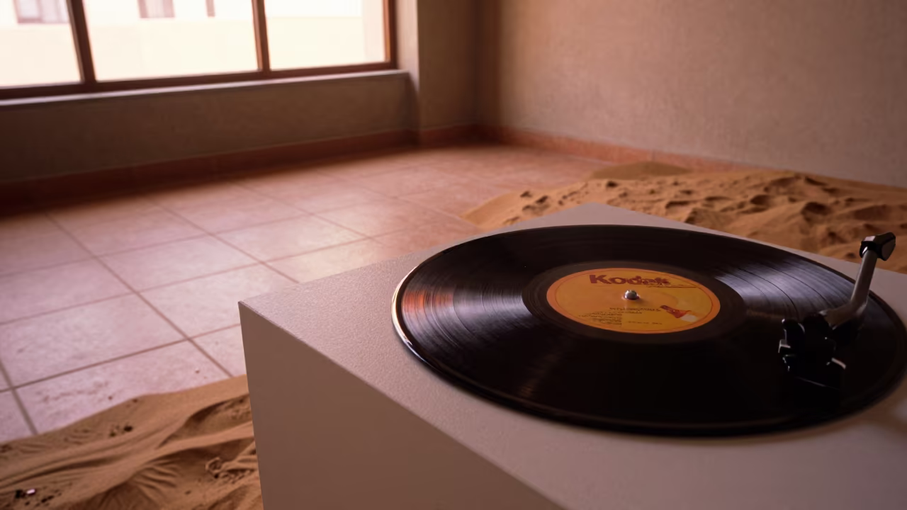 Vinyl Record on Museum Plinth Baghdad in on a museum plinth near Baghdad