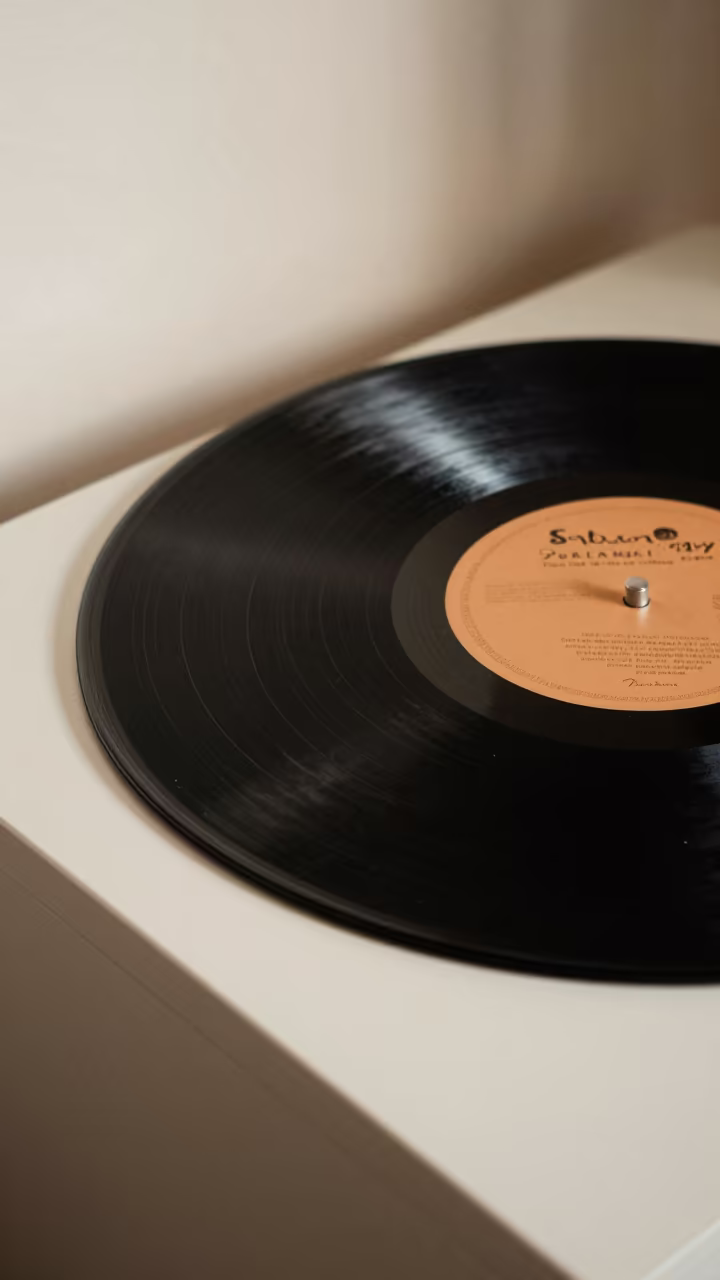 Vinyl Record Surface Close Up Porlamar in on a bedside table in Porlamar