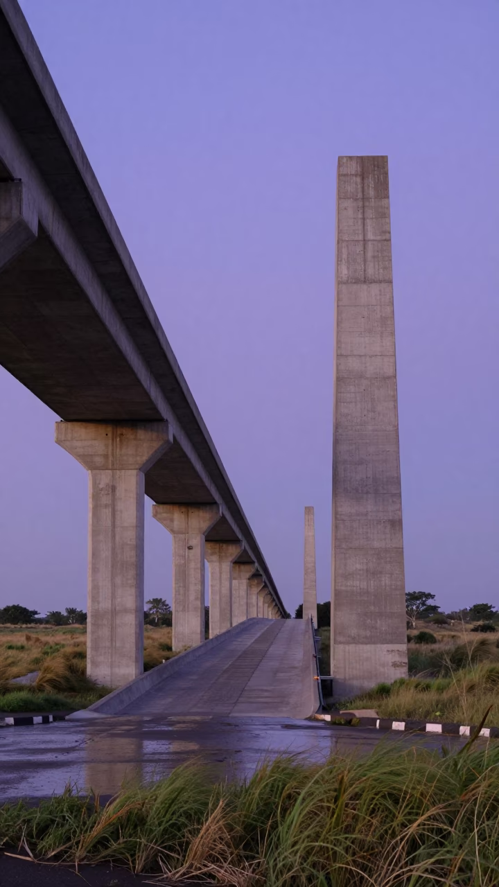 Violet Sky Over Botswana Storm Surge Ramp in beside a storm surge barrier in Botswana