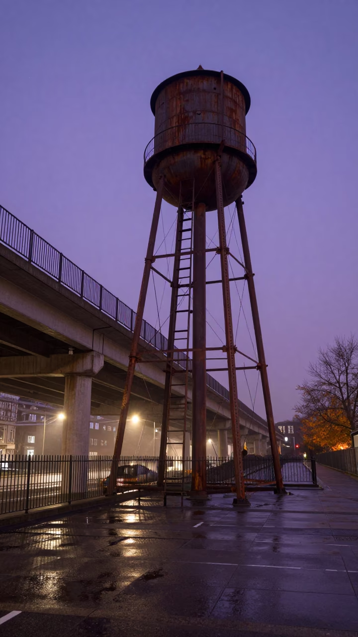 Violet Sky Overpass Ramp London Night in beside a water tower ladder near London