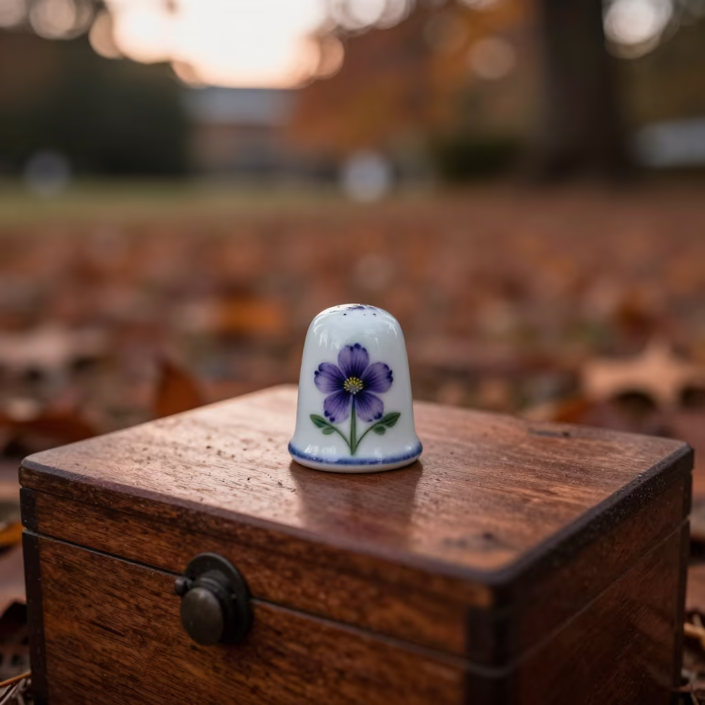 Violet Thimble on Sewing Box in Autumn Light in near Sydney