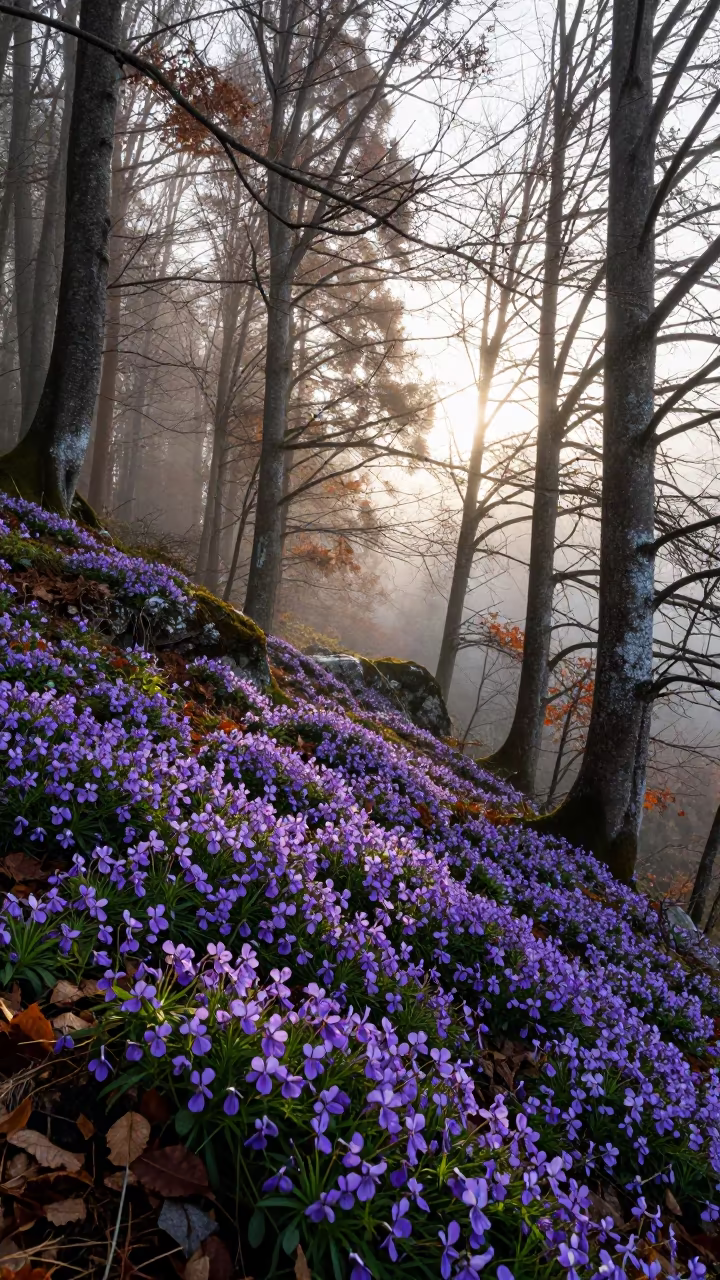 Violets Along Salt Spray Cliff Edge at Dawn in along a salt-sprayed cliff edge near Hafizabad