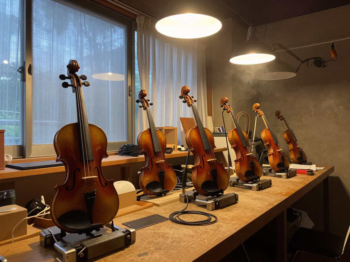 Violin Bodies in Clamps at Urayasu Jazz Club in at a jazz club in Urayasu