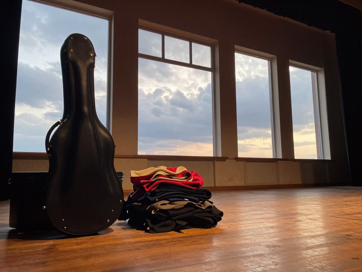 Violin Case and Costumes in Çorum Theater in on a theater stage in Çorum