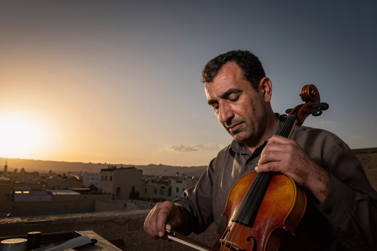 Violin Restorer in Al-Hasakah Golden Hour Portrait in in Al-Hasakah