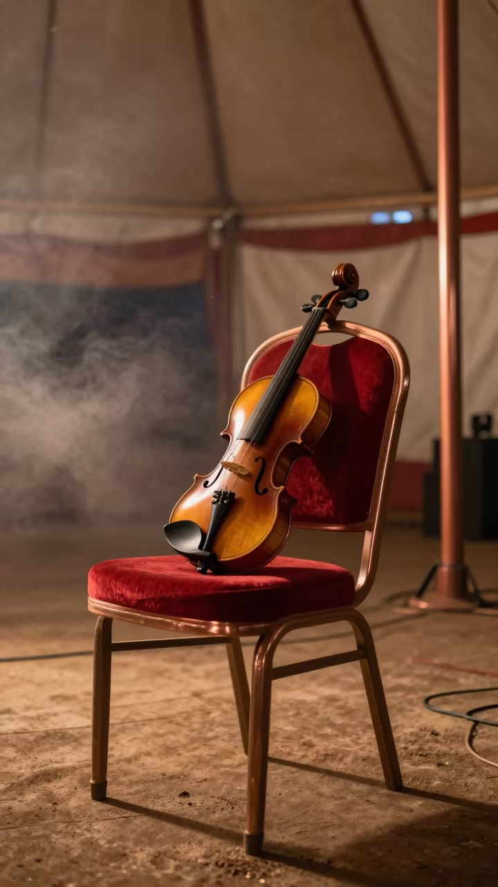 Violin on Velvet Chair Under Circus Tent Goiania in under a circus tent in Goiania