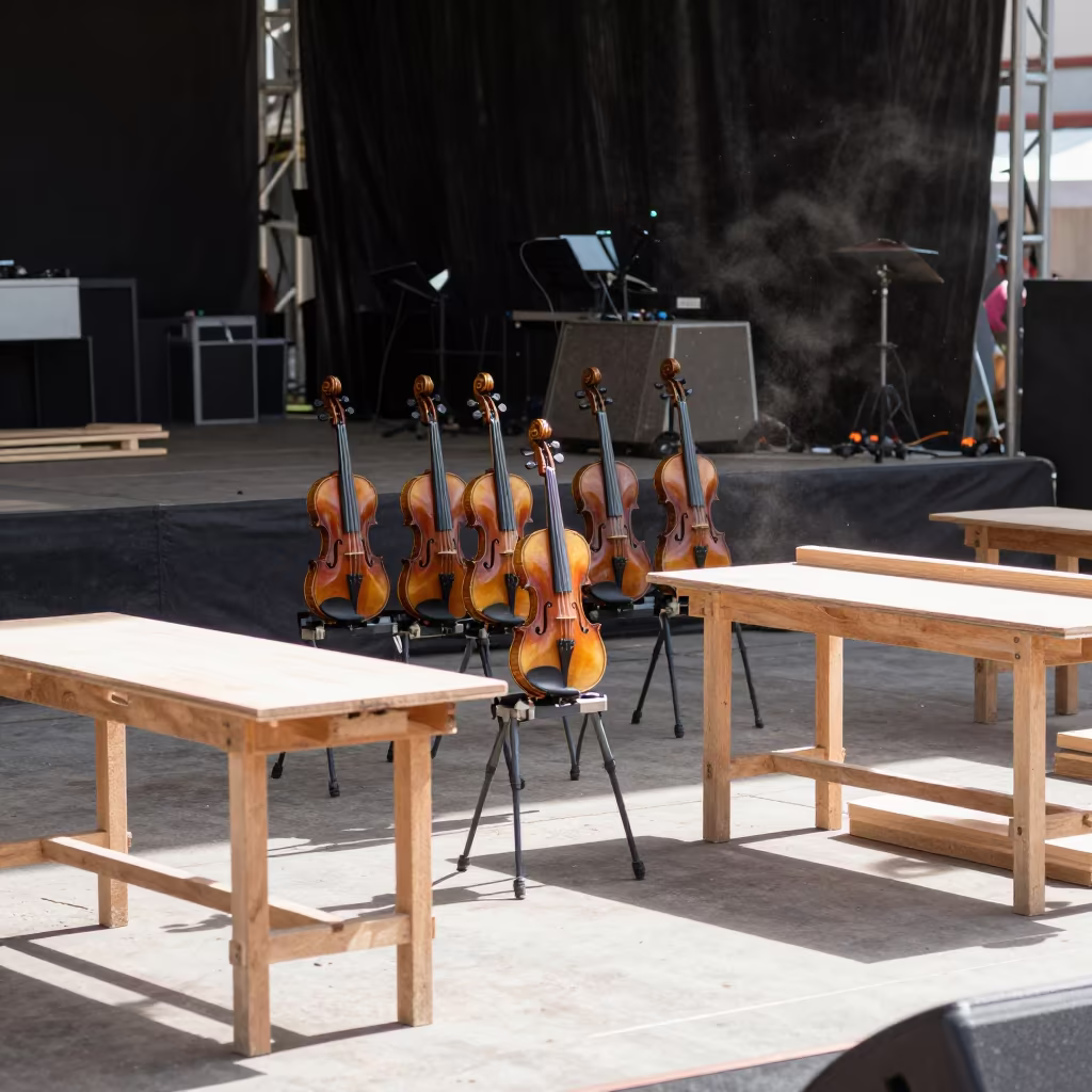 Violin Workshop Bodies Clamped on Festival Stage Hermosillo in on a festival main stage in Hermosillo