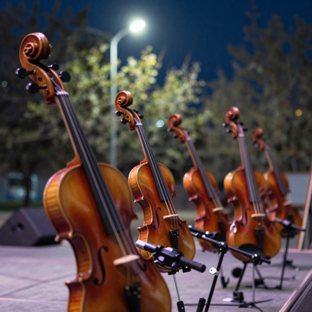Violin Workshop Stage Night Nukus in on a dimly lit stage in Nukus