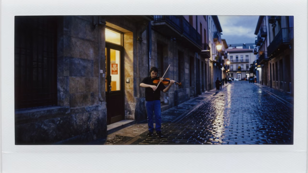 Violinist Pausing in Bilbao in in Bilbao, Spain