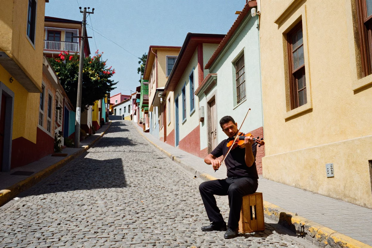 Violinist Performing in Valparaiso in in Valparaiso, Chile