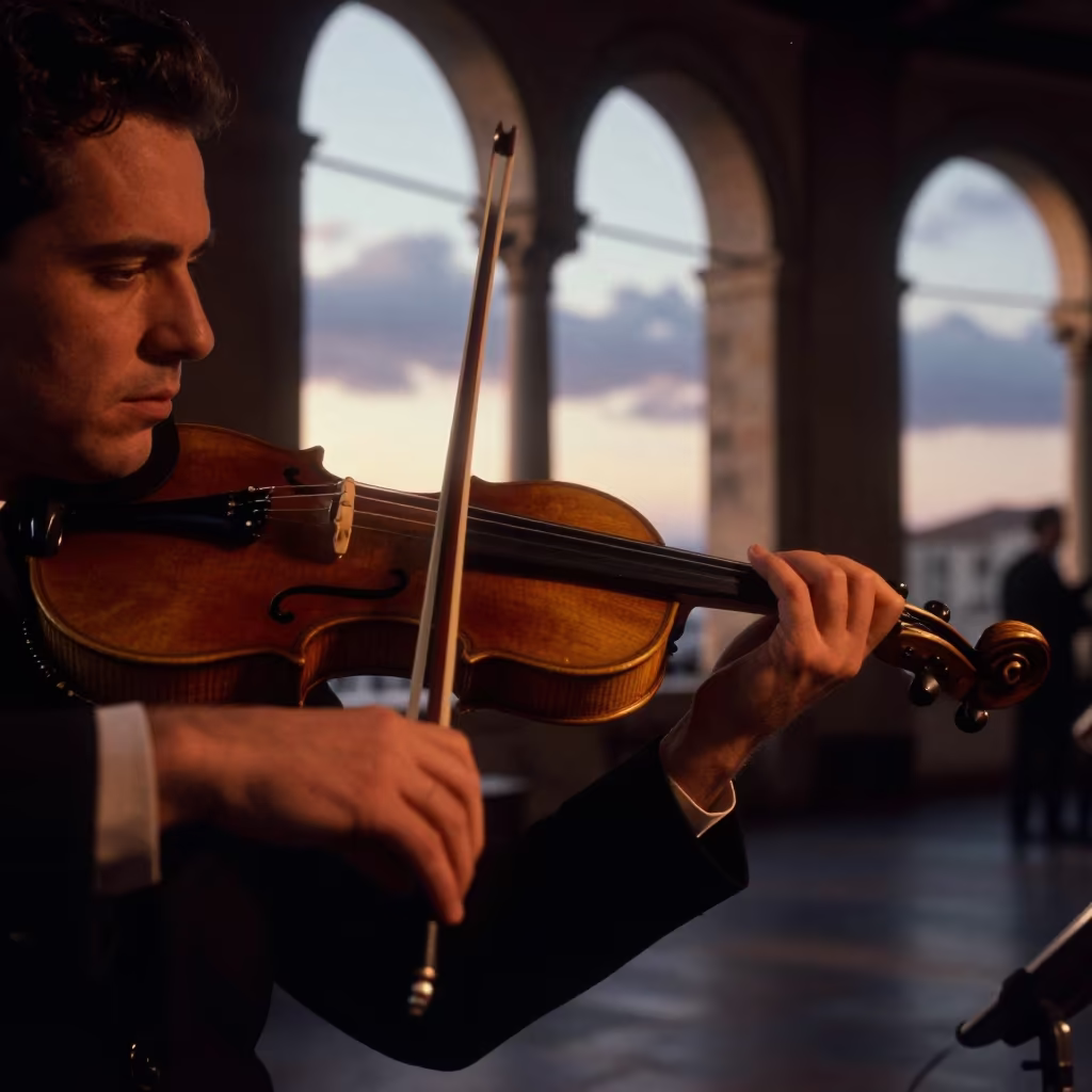 Violinist in Sunset Light Palermo Jazz Club in at a jazz club in Palermo