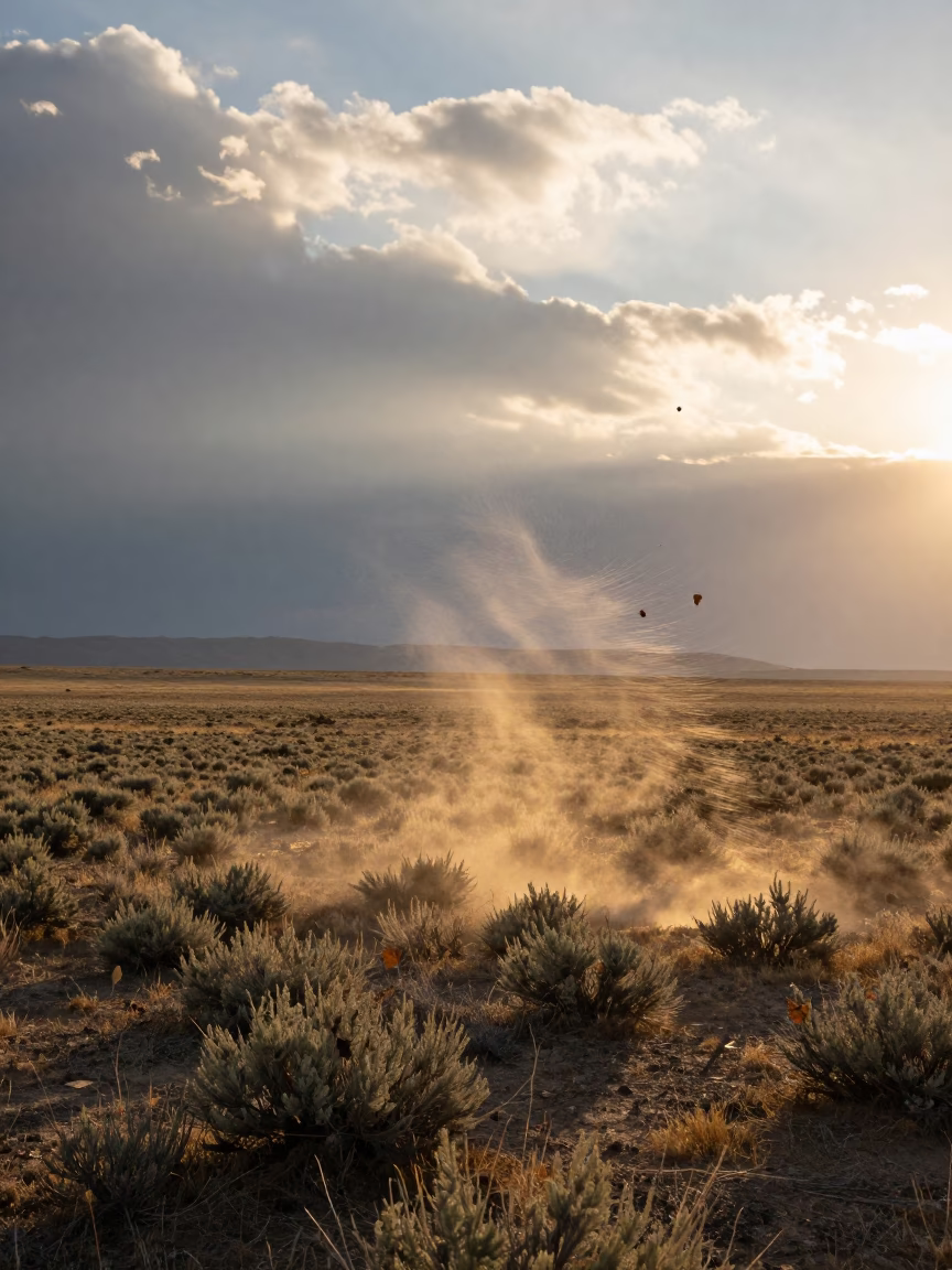 Virga Falling Evaporating Idaho Sunset Sky in beneath fast-moving cloud bands in Idaho