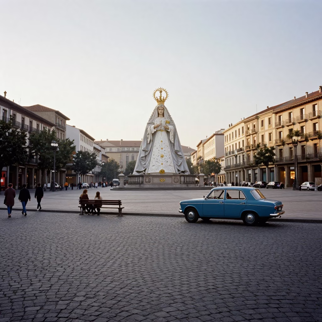 Virgen Blanca just after sunrise in Bilbao in in Bilbao, Spain
