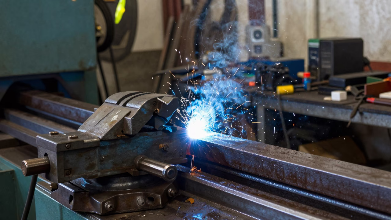 Vise Lined with Steel Curls in Phoenix Welding Bay in in a welding bay near Phoenix