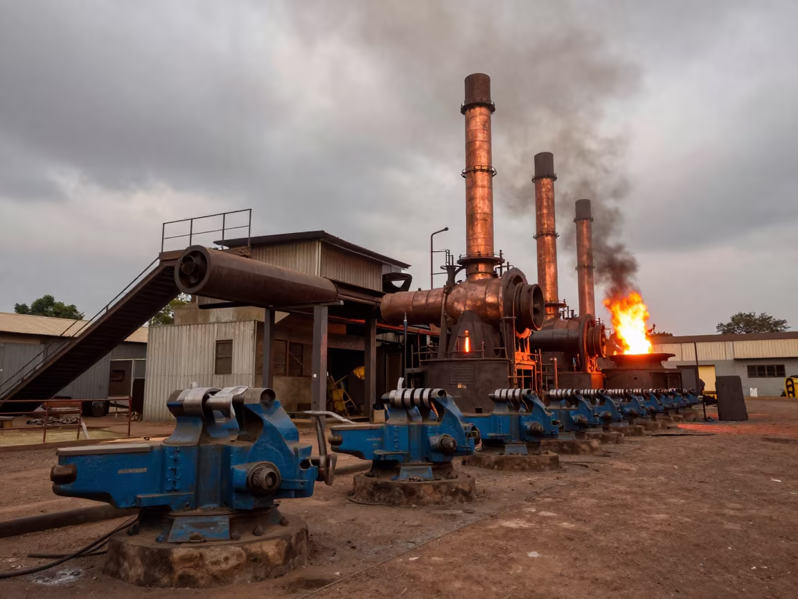 Vise with Steel Shavings in Copper Light in beside a blast furnace near Labadi, Accra
