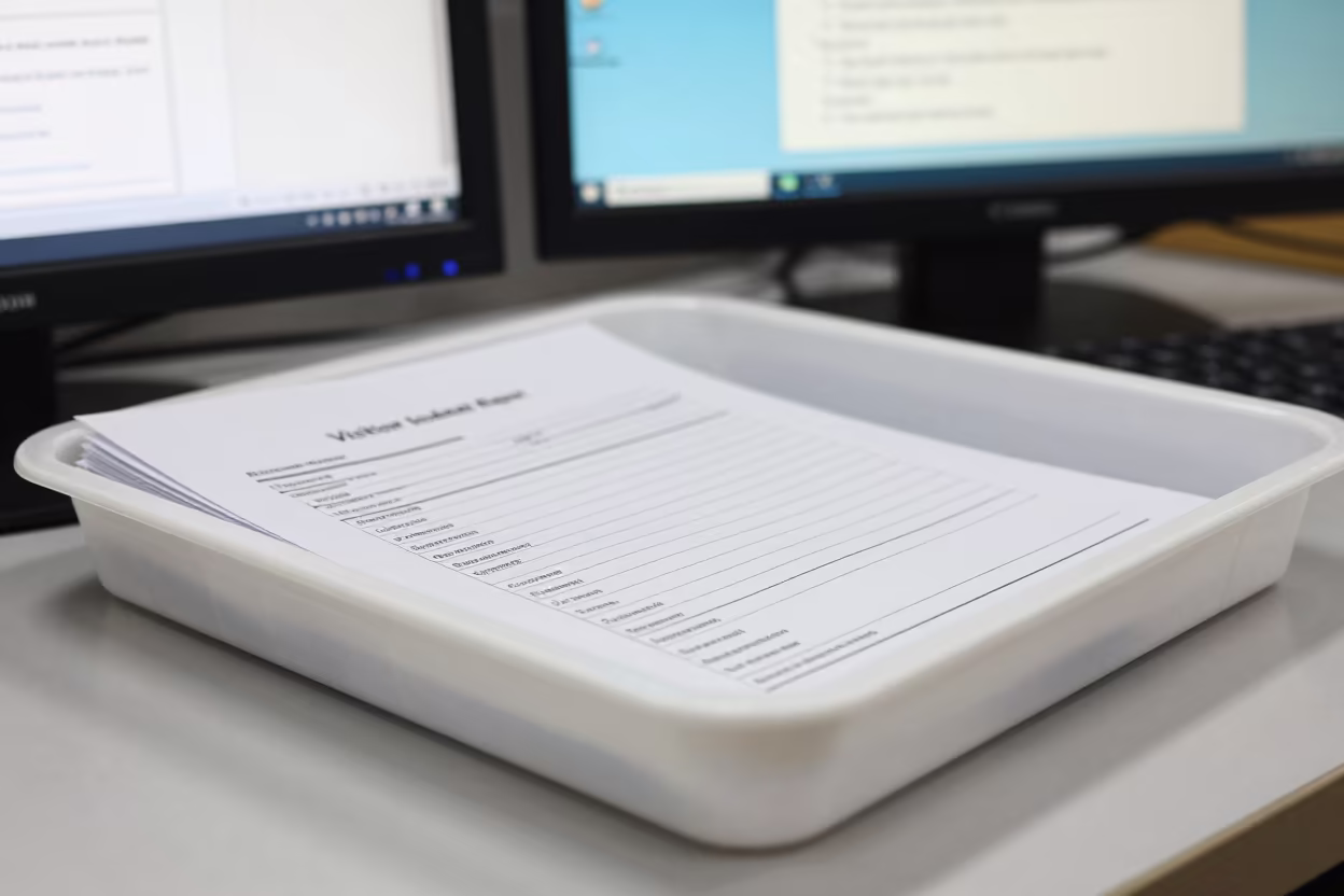 Visitor Incident Report Tray Office Narsingdi in in an operations center under monitor glow in Narsingdi