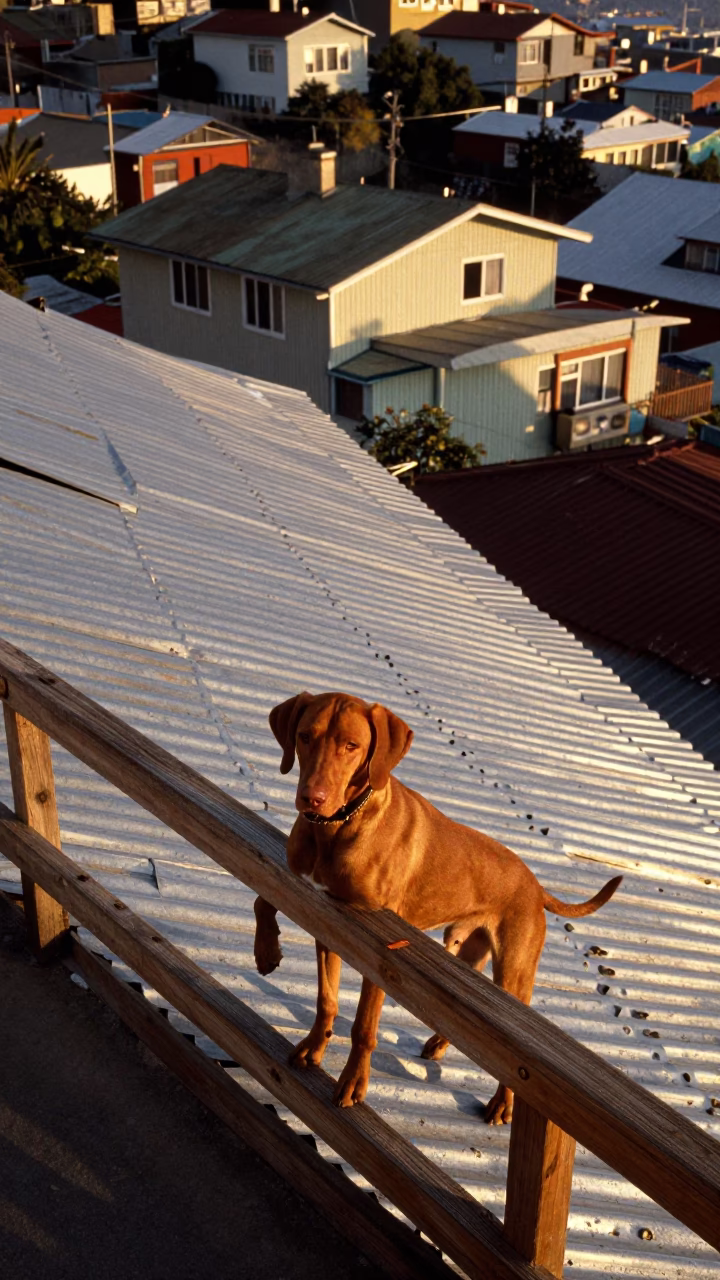 Vizsla at Golden Hour in in Valparaiso, Chile