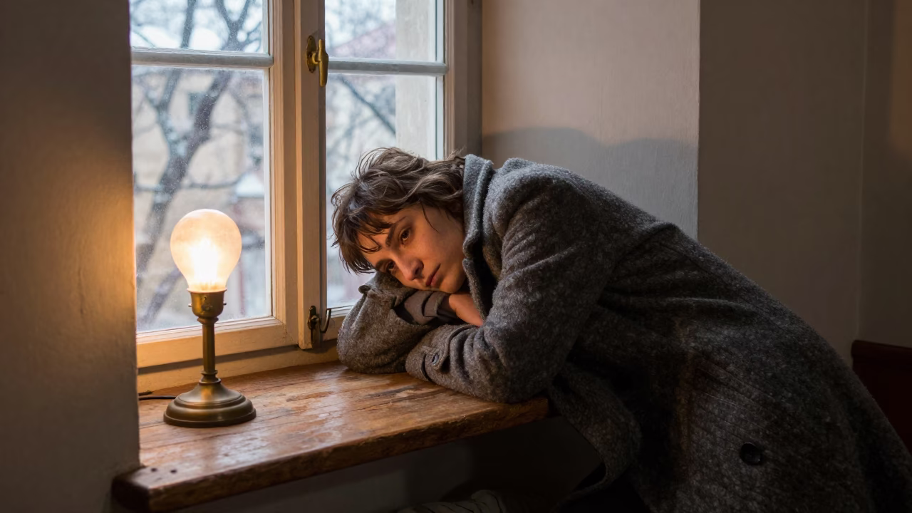 Vlciak Wolf Dog Resting on Window Seat in Old Dhaka in on a window seat in a quiet apartment with soft side light near Old Dhaka, Dhaka