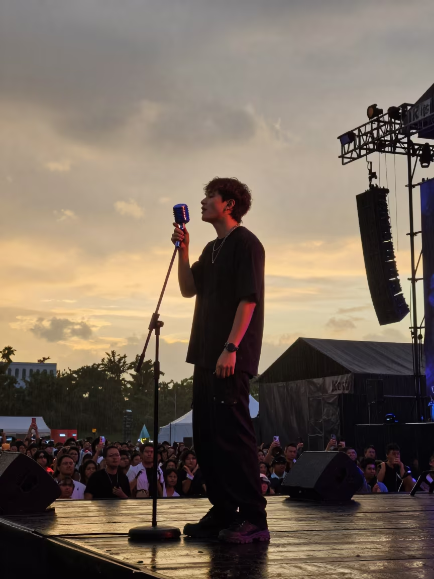 Vocalist Sings at Kosti Festival Main Stage in on a festival main stage in Kosti