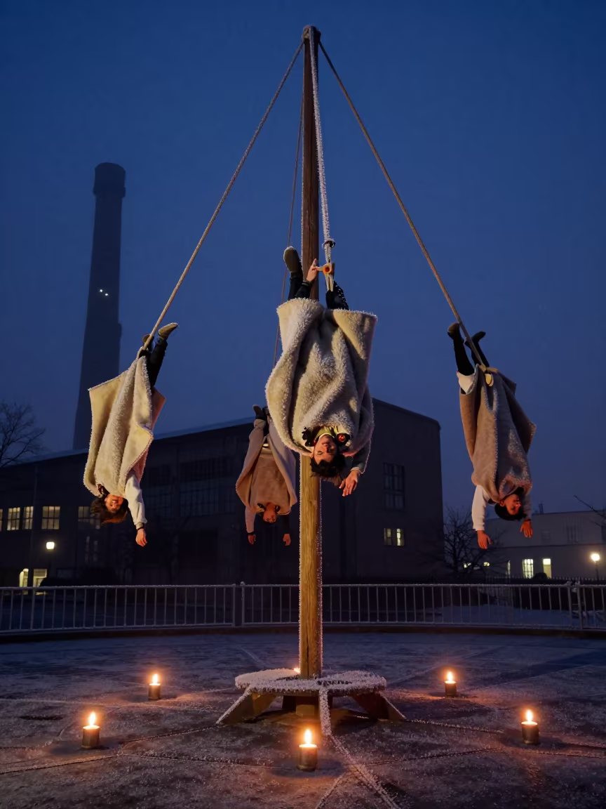 Voladores Ceremony Before Dawn in Dortmund in in Dortmund