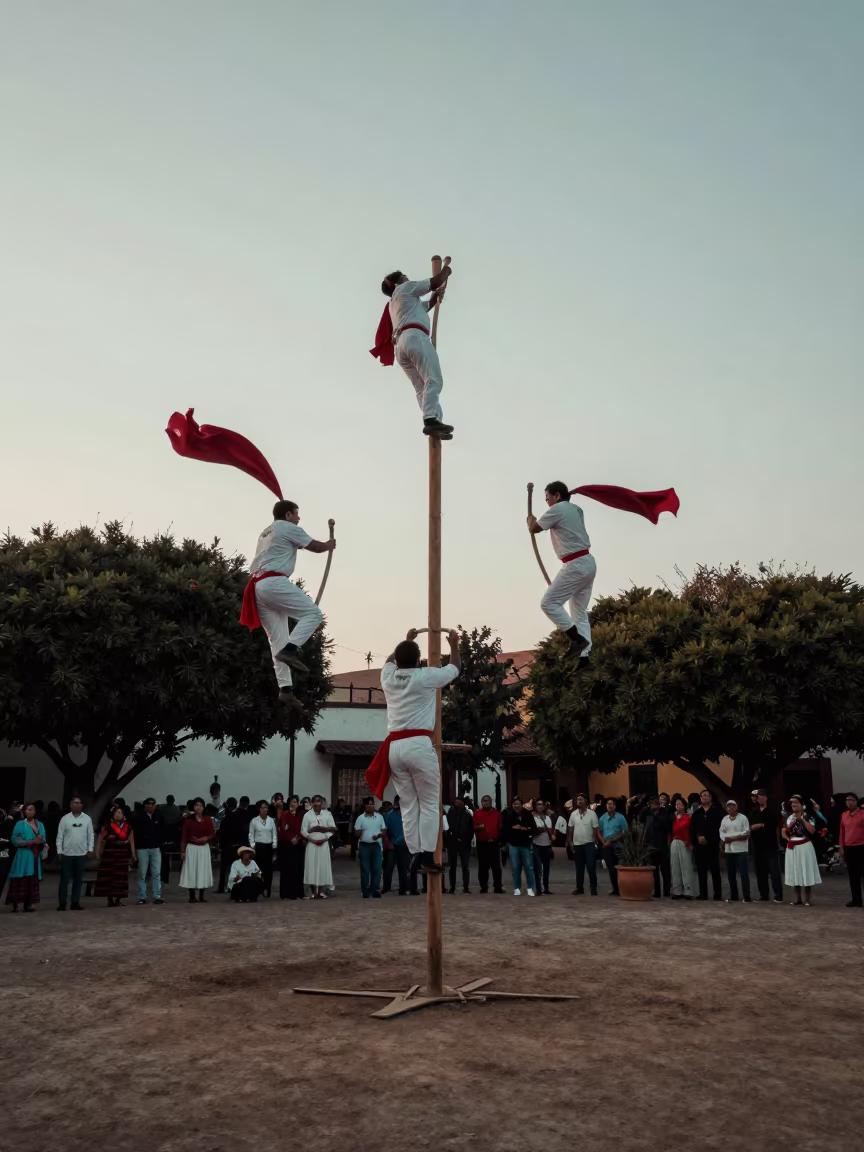 Voladores Pole Dancers Dawn Light Durg Square in at a public square in Durg