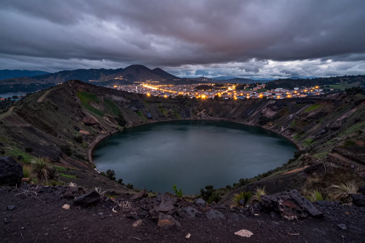 Volcanic Crater Lake at Twilight Near Sacsayhuaman in across a floodplain after rain near Sacsayhuaman, Cusco