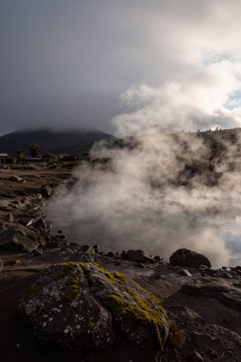 Volcanic Hot Lake Dawn Shadow Rim Light in near Bogotá
