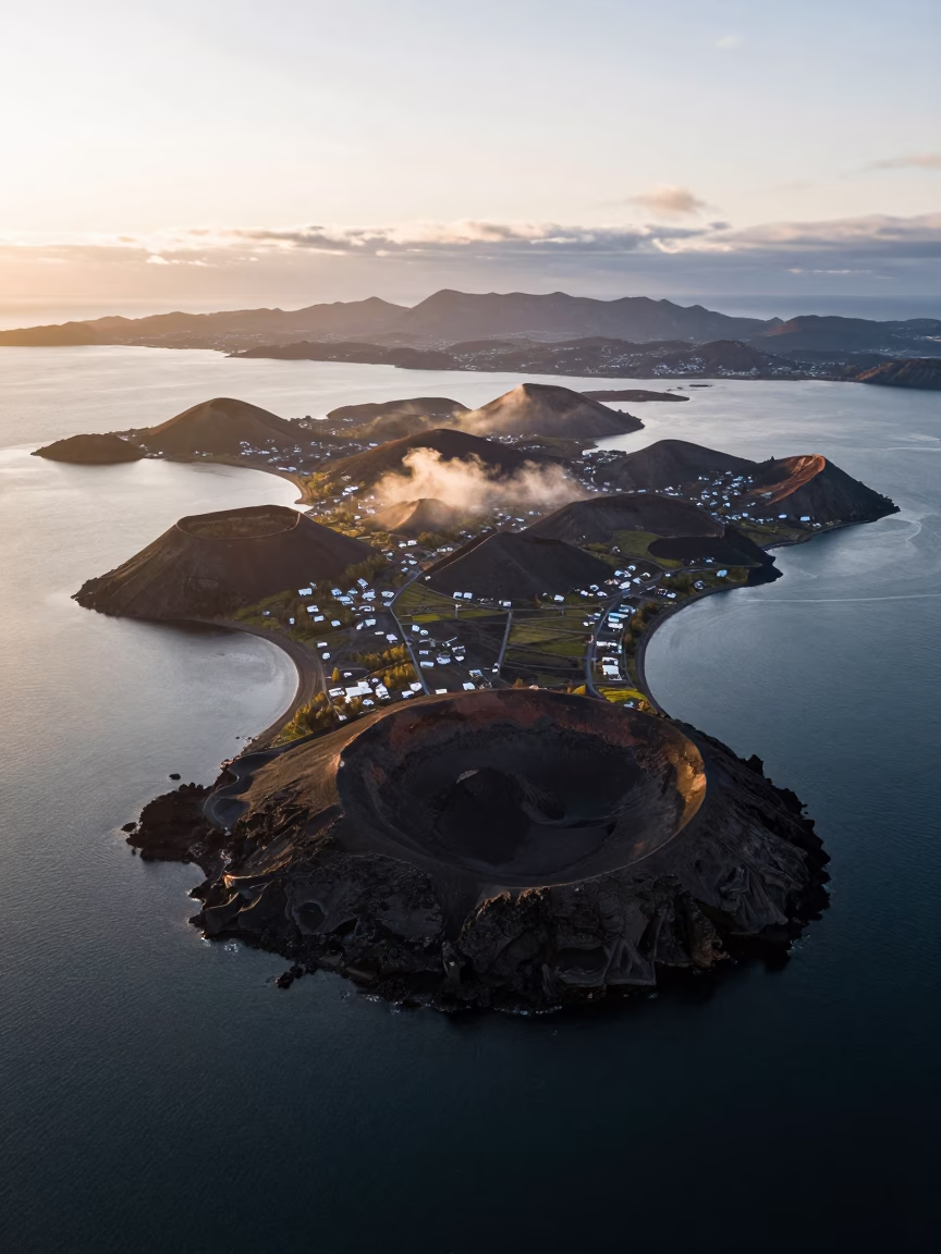 Volcanic Island Chain Silhouette Canada Evening in in Canada