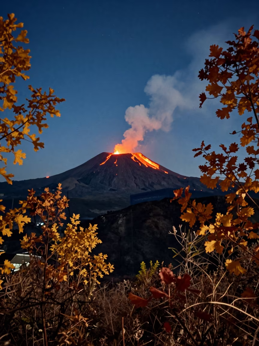 Volcanic Island Lava Glow Reflected Night Sky in beneath a dark-sky overlook near Manali