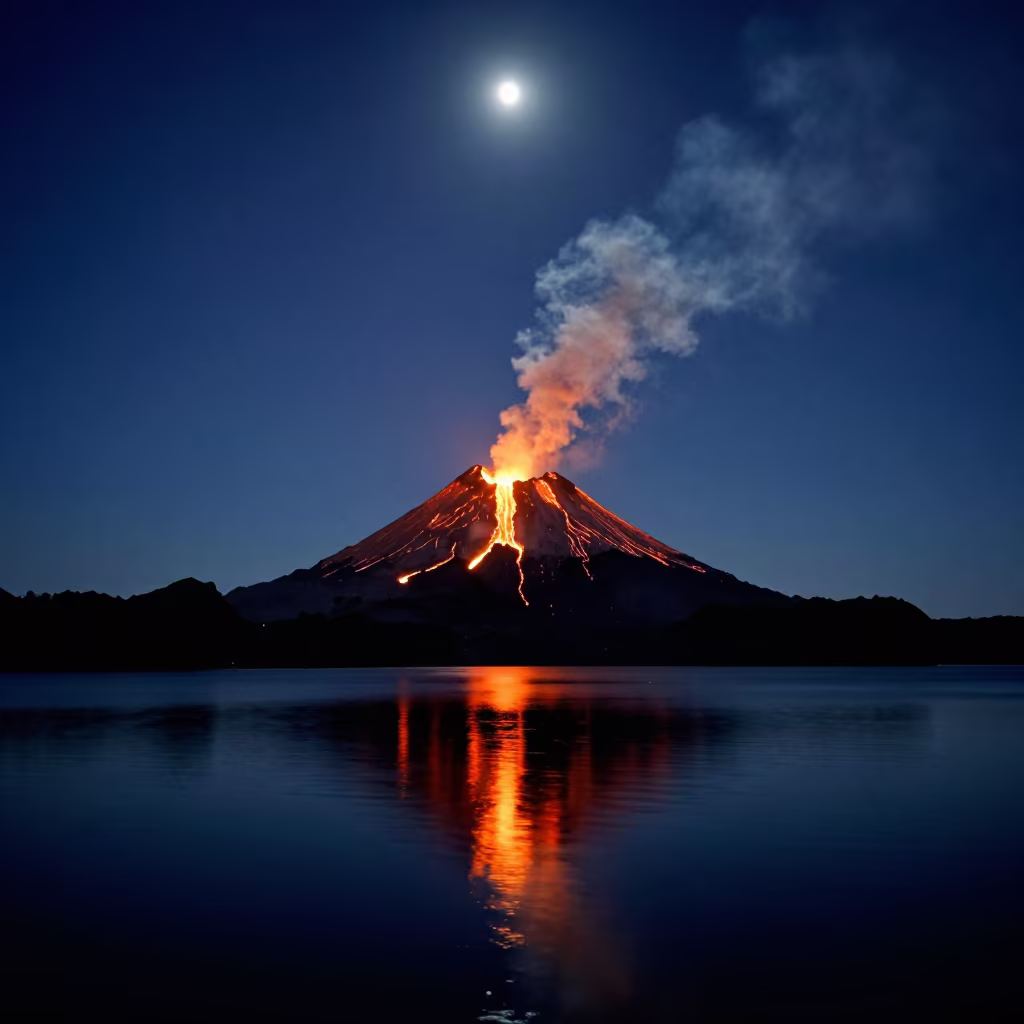 Volcanic Island Night Glow Reflected Moonlight in near Lhasa