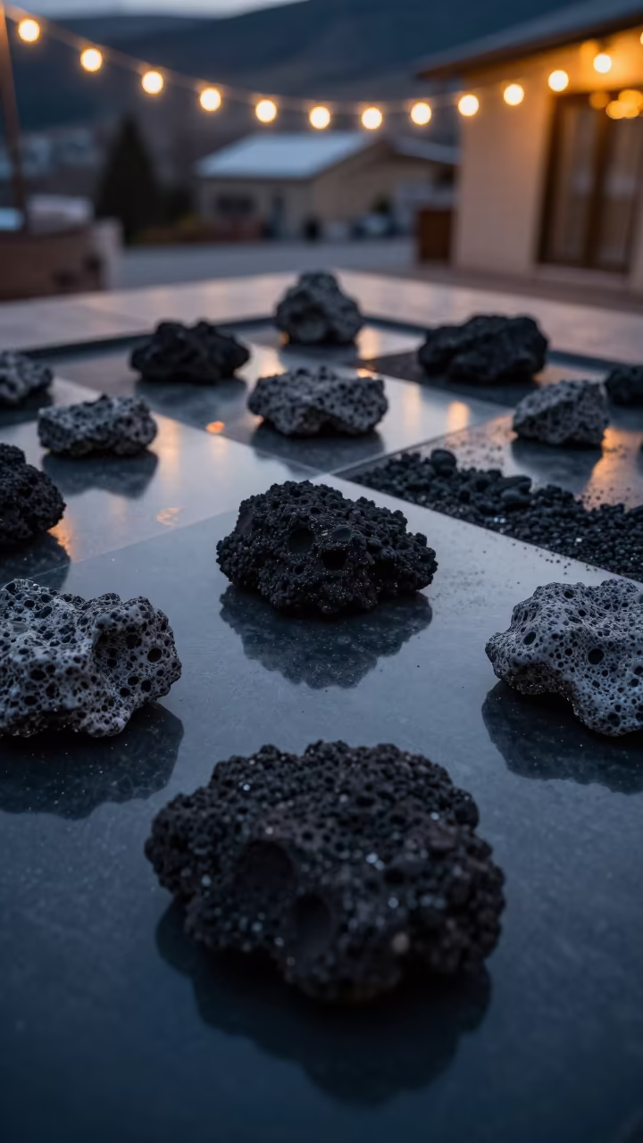 Volcanic Rock Color Study Twilight String Lights in near Tbilisi