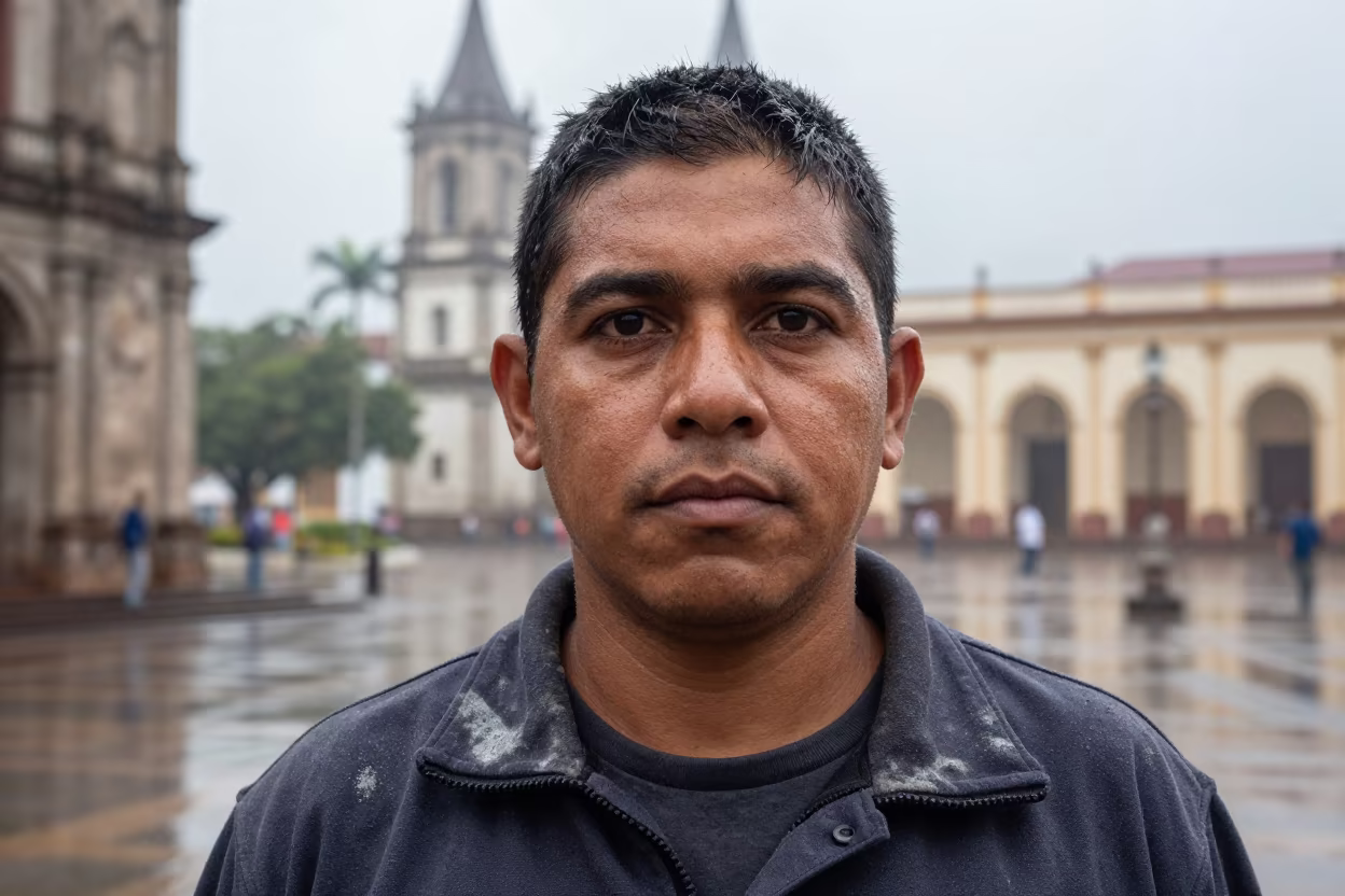 Volcano Guide with Ash Collar in Cumaná Dawn in at a public square in Cumaná