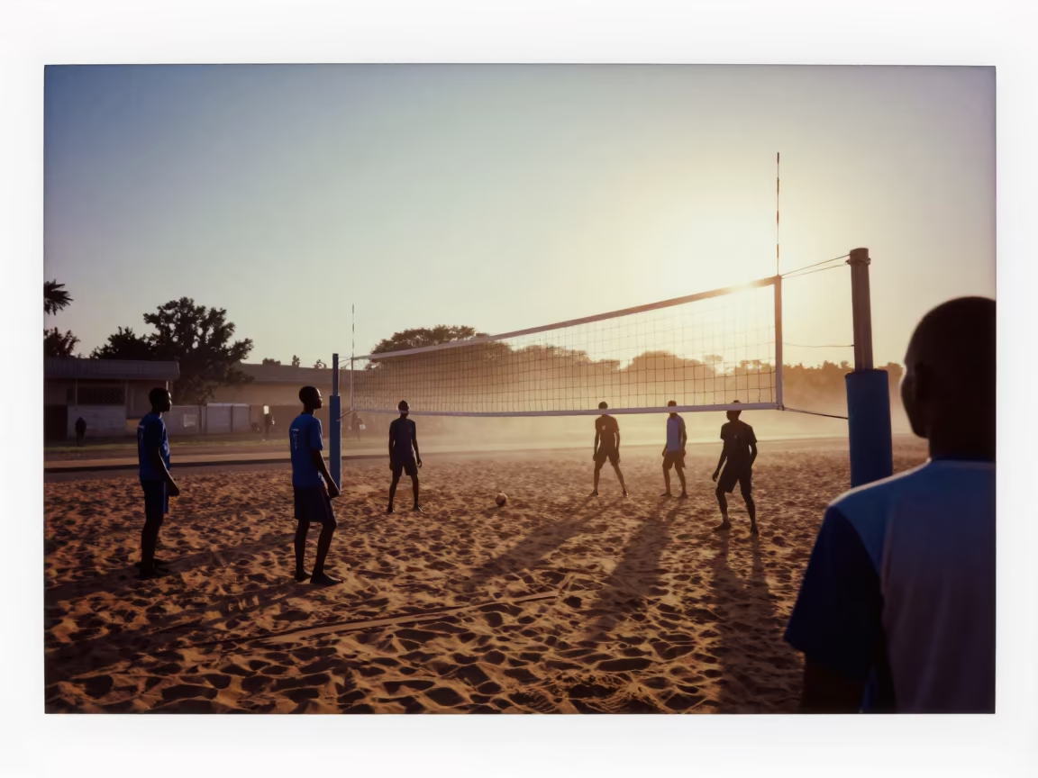 Volleyball Net Trembling in Evening Light in at a roadside stop near Bouaflé