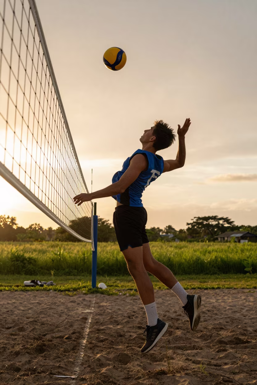 Volleyball Player Jump Serve Near La Romana Fields in near open fields near La Romana