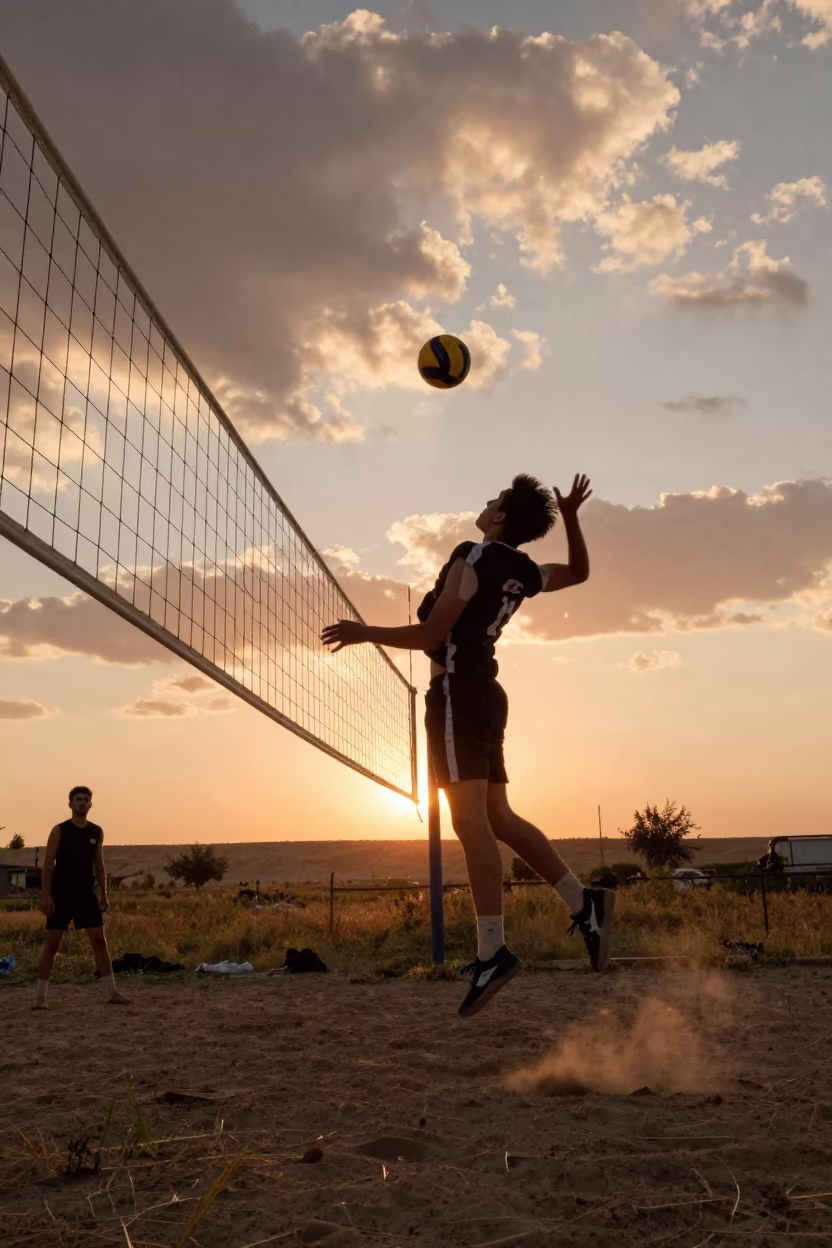 Volleyball Player Spike at Sunset Near Ankara in near open fields near Ankara
