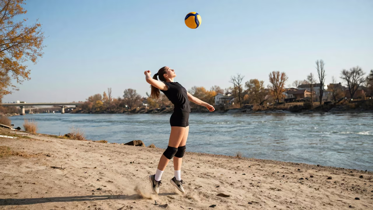 Volleyball Setter Floating Ball Near Riverbank in by a riverbank near Plovdiv