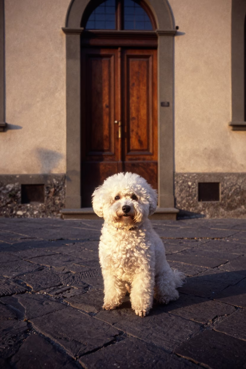 Volpino Italiano in Florence at Honeyed Evening Light in in Florence, Italy