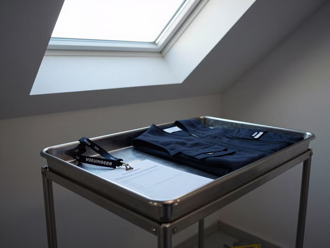 Volunteer Lanyard Checkout Station in Grooming Bay in inside a grooming bay near Mosul