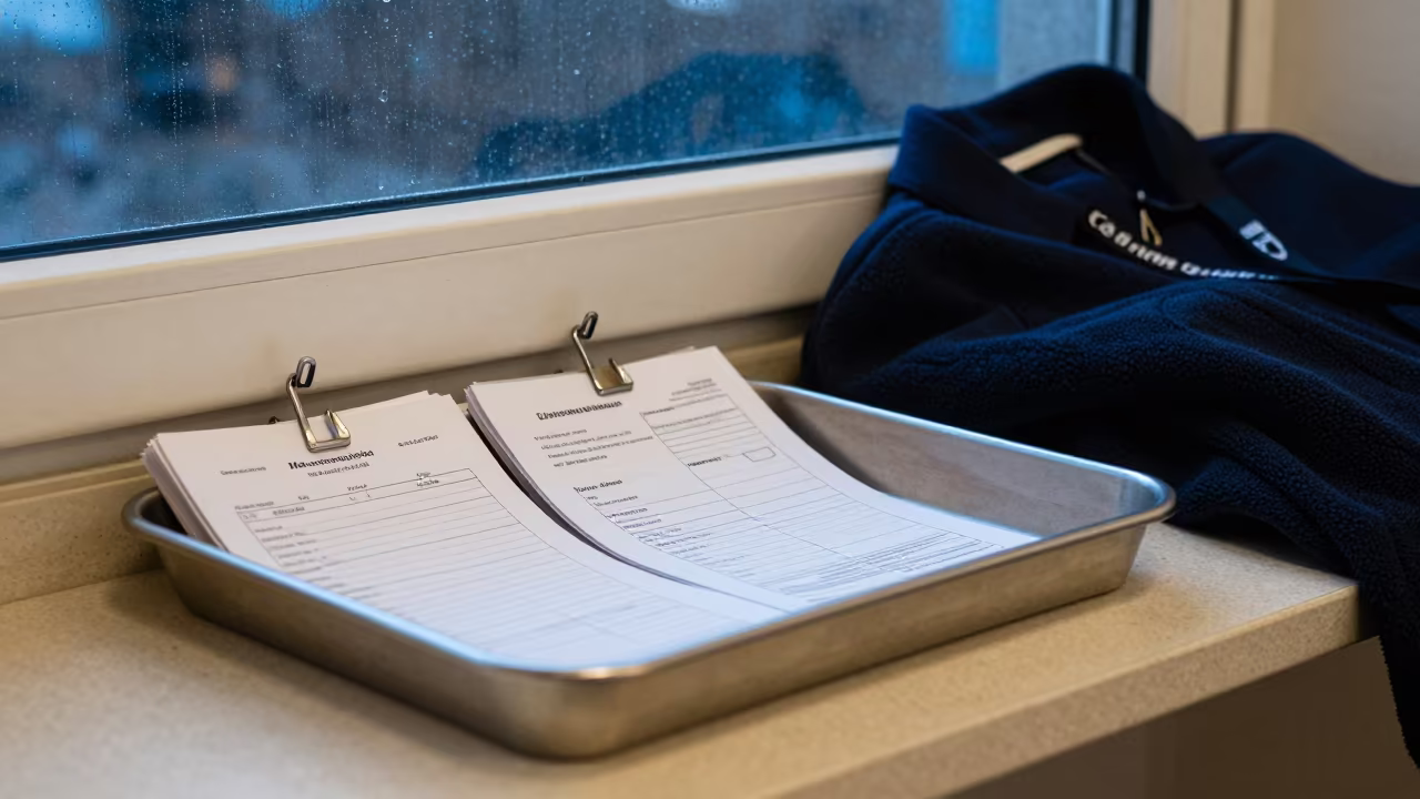 Volunteer Lanyard Checkout Tray in Mogadishu Adoption Room in inside an adoption room in Mogadishu