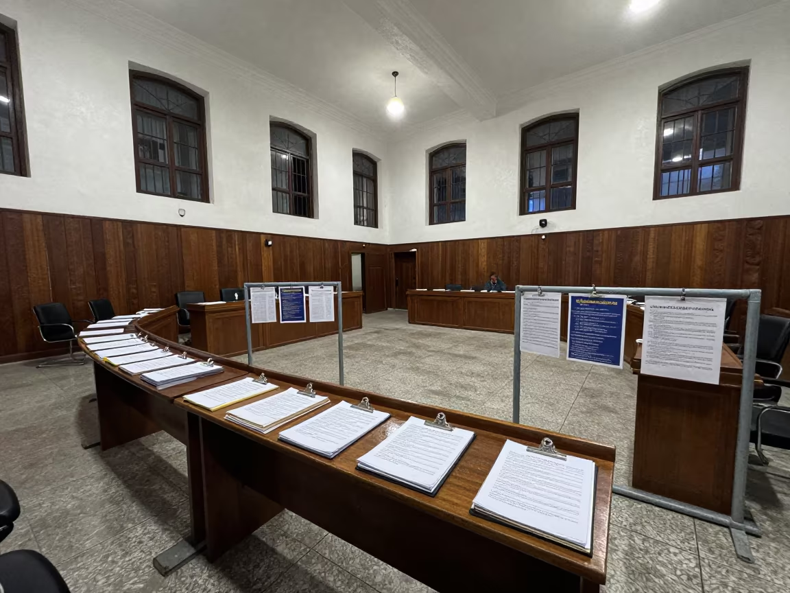 Volunteer Tables in Lima Council Chamber in inside a council chamber in Lima